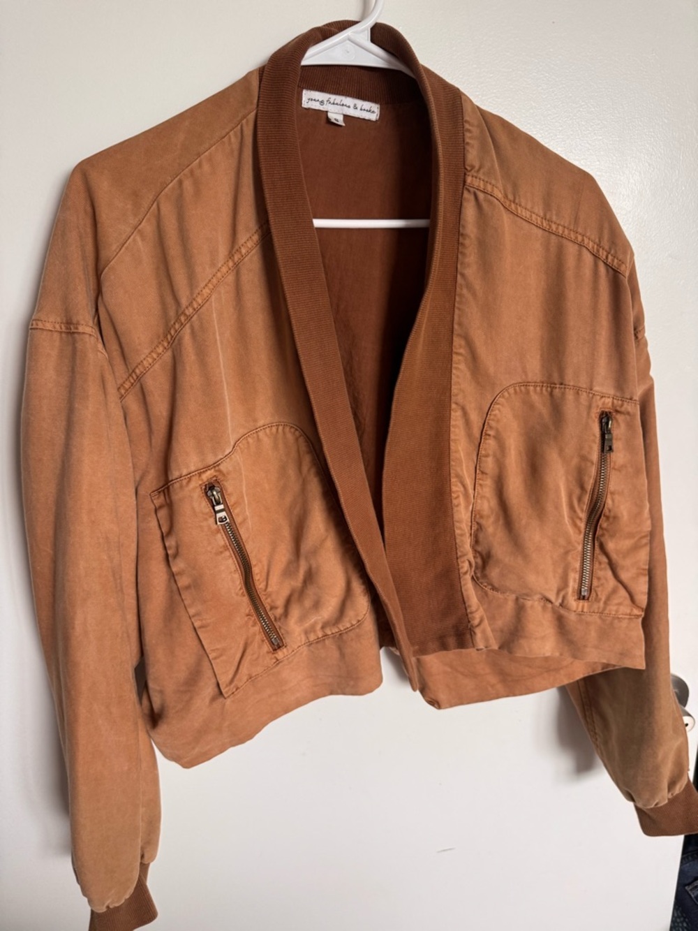 Young Fabulous & Broke Brown Short Jacket Women’s S, Zipper Pockets, Ribbed